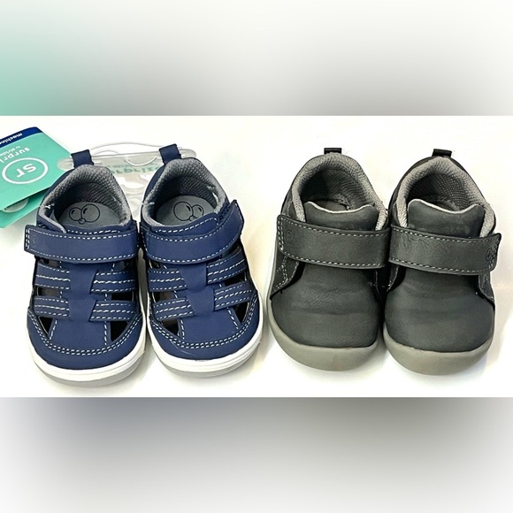 Stride Rite *2 Pairs* Baby Shoes Set - Blue Pair NWT & Gray Pair Preloved Size 3 - Picture 1 of 16